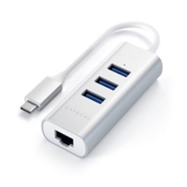 4-porttinen 3.2 Gen1 USB-C -hubi, Gigabit RJ-45, hopea
