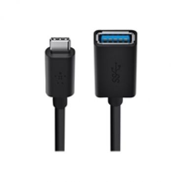 3.0 USB-C uros -> USB-A naaras -adapteri, 12,7cm, musta