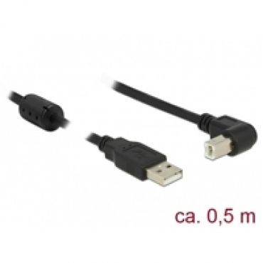2.0 USB-A - USB-B -kaapeli, suora-kulma, 0,5m, musta