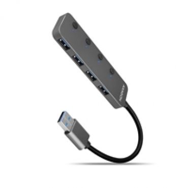4-porttinen 3.2 Gen1 USB-A -hubi, porttien sulkutoiminnolla, lisävirralla, 0,2m, harmaa