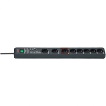 Secure-Tec, 8-paikkainen main-follow jatkojohto, 8x CEE 7/3, 1x CEE 7/7, 3m johdolla, musta