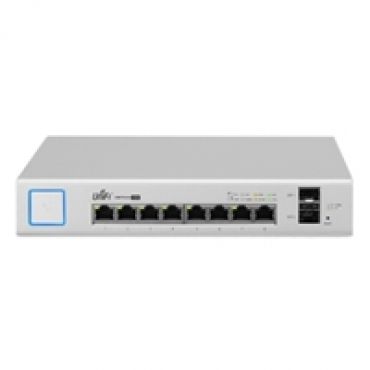 UniFi Switch 8 150W, hallittu PoE+ Gigabit -kytkin, hopea