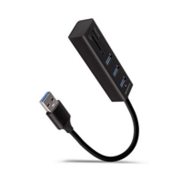 3-porttinen 3.2 Gen1 USB-A -hubi, kortinlukijalla, 0,2m, musta