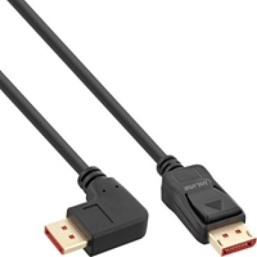 DisplayPort 1.4 -näyttökaapeli, 90° kulma oikealle, 2m, musta