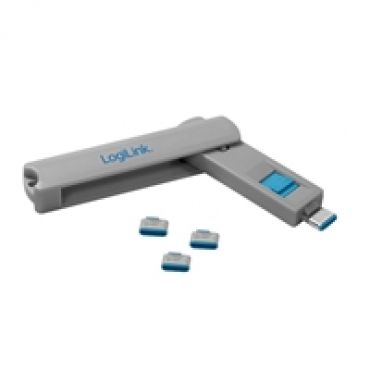 USB-C-portin lukkosarja, 1x avain, 4x lukko, sininen/harmaa