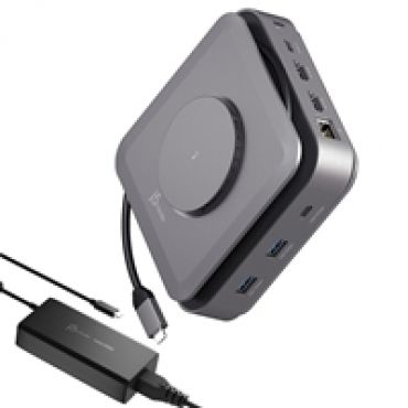 USB-C Dual 4K 11-in-1 -telakka & 140W GaN verkkovirta-adapterilla, musta