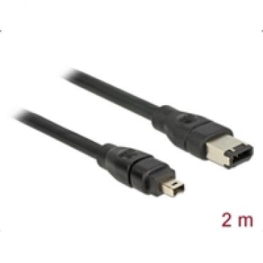 FireWire 6-pin -> 4-pin -kaapeli, 2m, musta