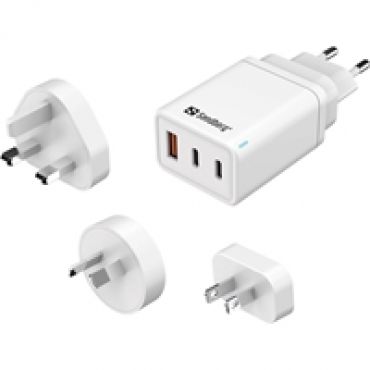 65W USB-matka-adapteri, 2x USB-C PD3.0, USB-A QC3.0, valkoinen