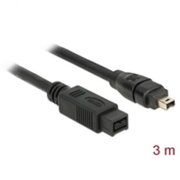 FireWire 9-pin -> 4-pin -kaapeli, 3m, musta