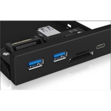 Sisäinen 3.0 USB-A/C -hubi + mSD- + SD -kortinlukija 3.5" laitepaikkaan, musta