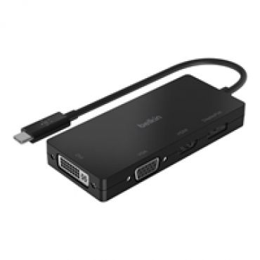 USB-C -> HDMI, VGA, DVI, Displayport -adapteri, musta
