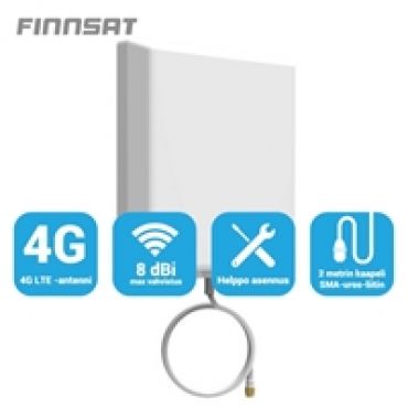 3G/4G/GSM -paneeliantenni, 180 astetta, 2m kaapeli, SMA-uros, valkoinen