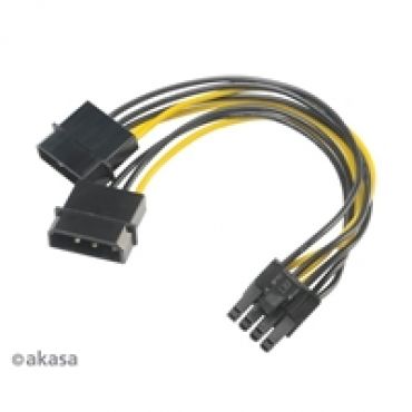 2x 4-pin Molex -> 6+2-pin PCIe -adapterikaapeli, 15cm, musta/keltainen
