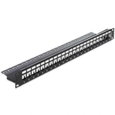 19" Keystone Patch Panel, 24-porttinen kytkentäpaneeli, musta