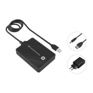 4-porttinen 3.2 Gen1 USB-A -hubi, lisävirralla, 0,9m, musta