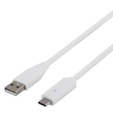 2.0 USB-A - USB-C -kaapeli, 1,5m, valkoinen