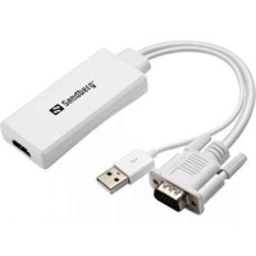 VGA + audio -> HDMI 1.4 -adapteri, valkoinen