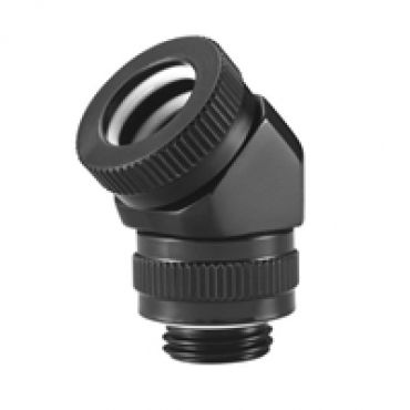 12mm Hard Tube Rotary Fitting 45° -adapteriliitin, 45° kulma, G1/4, musta