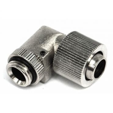 13/10mm ruuviliitin, 90° kulma, G1/4, kompakti, hopea