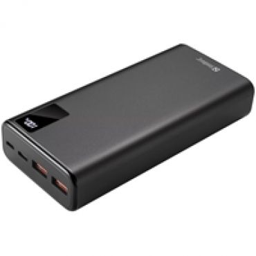 20 000 mAh Powerbank, USB-C PD 20W, 2x USB-A QC3.0, musta