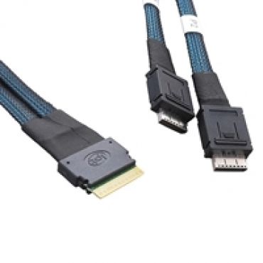 SlimSAS SFF-8654 8i -> 2x OCuLink SFF-8612 4i -kaapeli, 0,8m, musta