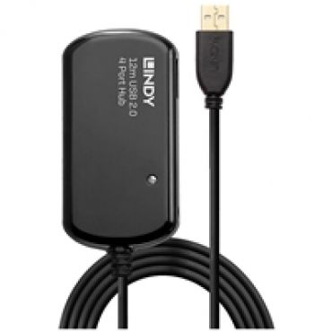 4-porttinen 2.0 USB-A -hubi, aktiivinen, 12m, musta