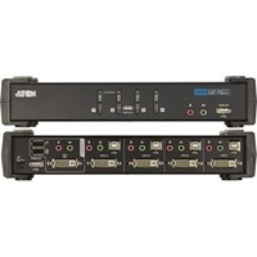 KVM-kytkin, 1 ohjaa 4 konetta, DVI/USB, + 2xUSB-porttia