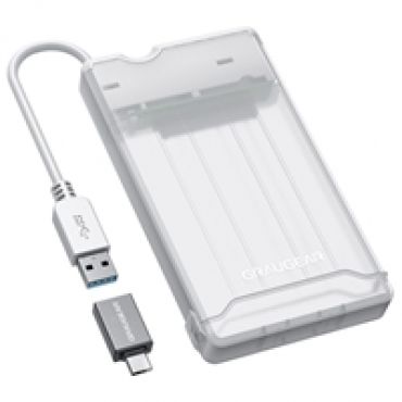 Ulkoinen 2.5" kiintolevykotelo SATA HDD/SSD-levylle, 3.2 Gen1 USB-A, läpikuultava/valkoinen
