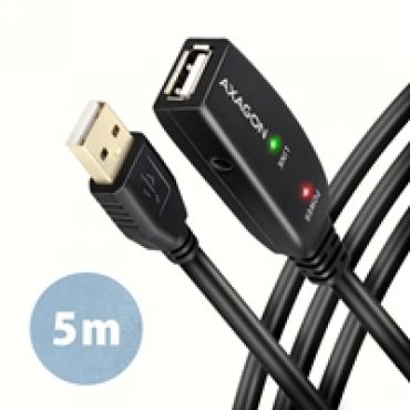 2.0 USB-A -jatkokaapeli, aktiivinen, lisävirralla, uros-naaras, 5m, musta