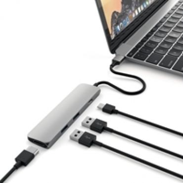 Slim USB-C -moniporttisovitin, 4K HDMI + 2 x USB 3.0, Avaruusharmaa