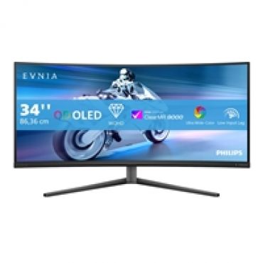 34" Evnia 6000 34M2C6500, kaareva 175Hz WQHD OLED-pelimonitori, tumma liuskekivi