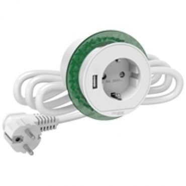Unica System+, pöytäpistorasia 1x Schuko + USB-A 3,1A, valkoinen