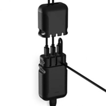36W verkkovirtalaturi, 3x USB-A, musta