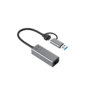 2.5 Gigabit Ethernet -verkkoadapteri, USB-C/A, hopea