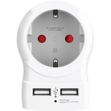 Eurooppa -> Eurooppa USB, pistorasian jatke/USB-keskitin, valkoinen