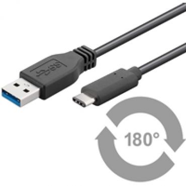 3.2 Gen1 USB-C - USB-A -kaapeli, 3m, musta