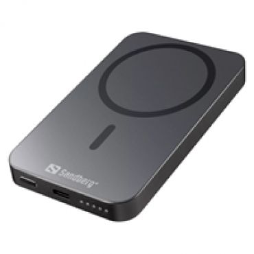 5000mAh Mag Wireless Powerbank, MagSafe/Qi langaton lataus 15W, USB-C PD 20W, musta