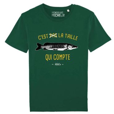 Miesten Lyhythihainen T-paita Monsieur Pêcheur Koko Ei Ole Tärkeintä - Hauki - Vihreä Tshirttaillebrochet-21