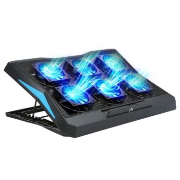Foldable Laptop Cooler 6-fan Laptop Cooling Stand Low Noise with 6-level Adjustable Height Dual USB Ports Wide Compatibility