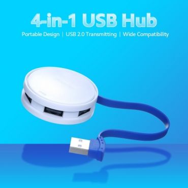 Mini Portable 4-in-1 Hub with 4 USB 2.0 Ports USB Male to 4 USB Female Adapter for Laptop Desktop USB Extension Converter, White
