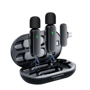 K60 Wireless Clip-on Microphone Wireless Mic Receiver and 2 Transmitters with Charging Box