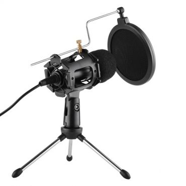 Video Microphone Kit with Mini Microphone Tripod Shock Mount Pop Filter Windshield Adapter Cable 3.5mm Plug