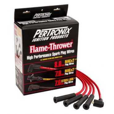 Pertronix Flame Thrower MAGX2 Universal 8mm Ignition Lead Set - Red, 8, Straight Plug Boot, Red