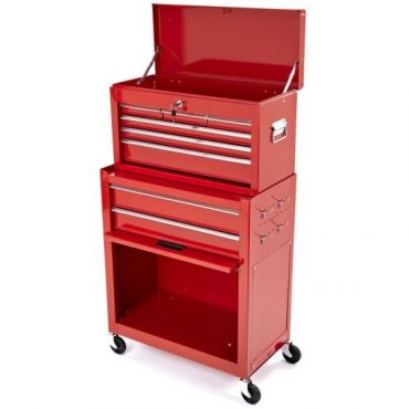 Bike-It Rolling Tool Cabinet With Top Chest - Red, Red
