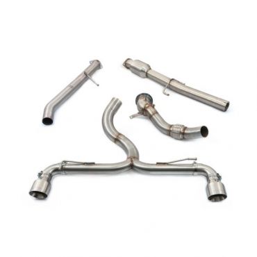 "Cobra Sport Non-Resonated 3" Venom Turbo Back Race Exhaust System With Sports Cat" - 2x 4 Inch Round Inverted Slashcut Polished Tailpipes