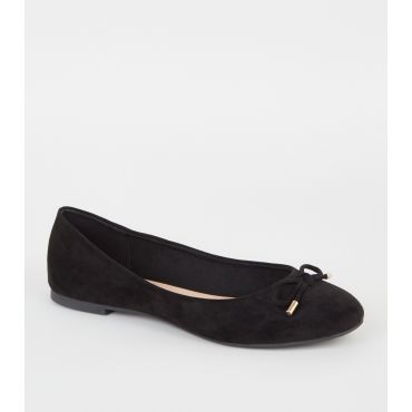 Women's Black Suedette Bow Front Ballet Pumps School Vegan New Look