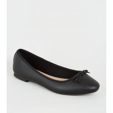Women's Wide Fit Black Bow Front Ballet Pumps School Vegan New Look