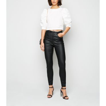Women's Black Leather-Look Shaper Skinny Jeans Urban Bliss New Look