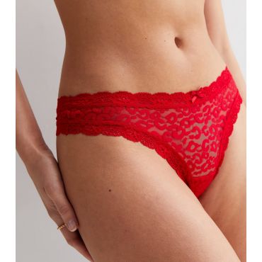 Women's Red Leopard Lace Thong New Look