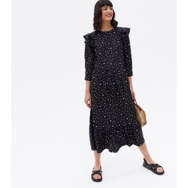Women's Black Spot Midi Oversized Smock Dress Urban Bliss New Look